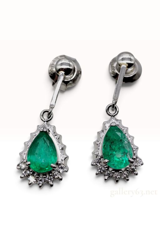 Platinum Emerald and Diamond Drop Earrings