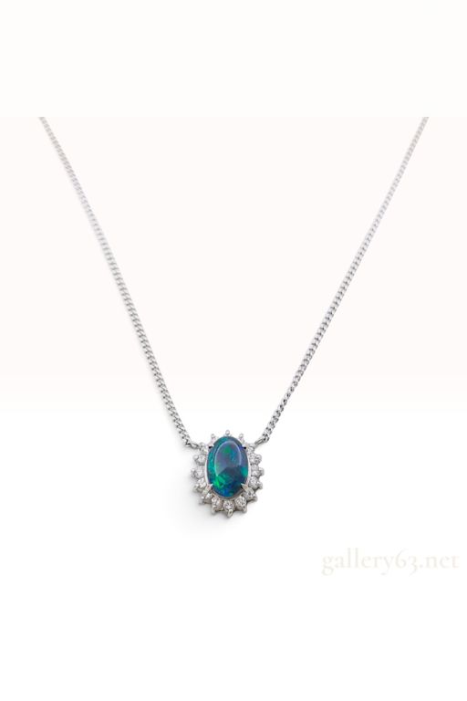 Platinum Opal and Diamond Pendant Necklace