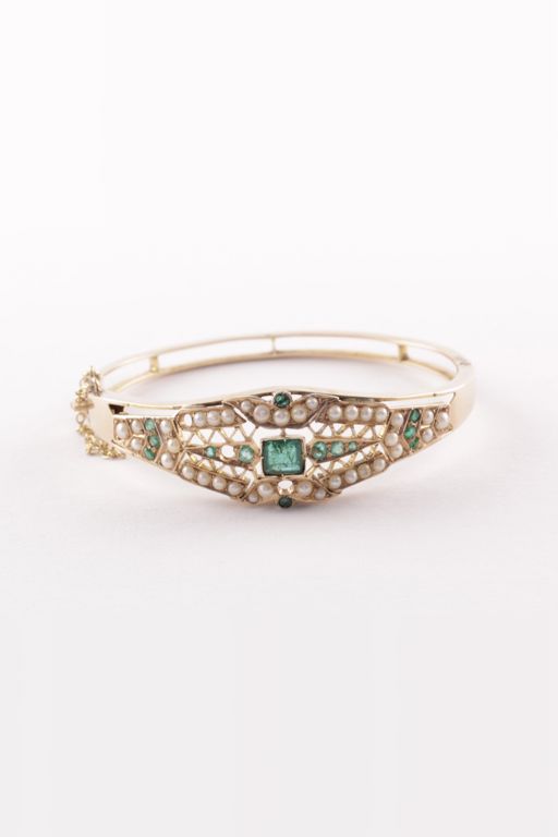 14k Gold Emerald and Pearl Bracelet
