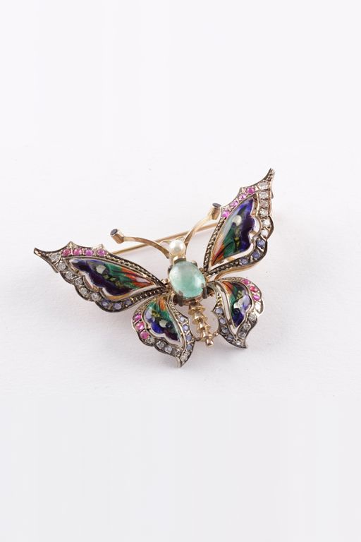 14k Gold Multi-Gem Brooch