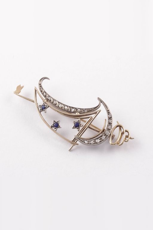 Silver and Gold Sapphire and Diamond Brooch