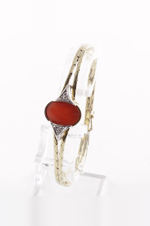 14k Gold Coral and Diamond Bracelet