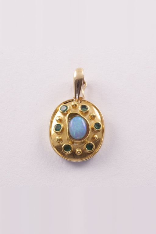 18k Gold Opal and Emerald Pendant