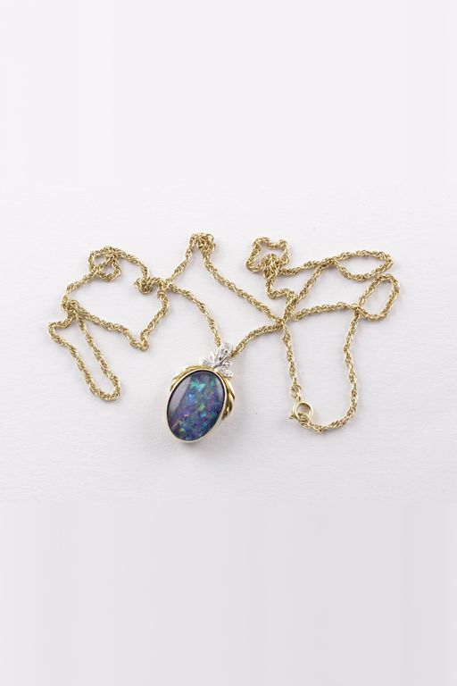 14k Gold Opal and Diamond Pendant Necklace