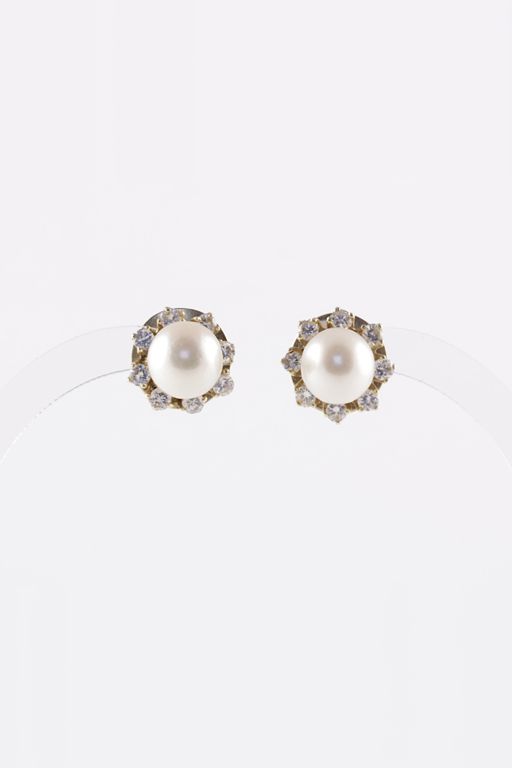 Pair of 14k Gold Pearl and Diamond Earrings