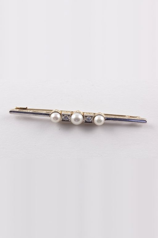 14k Gold Pearl and Diamond Brooch