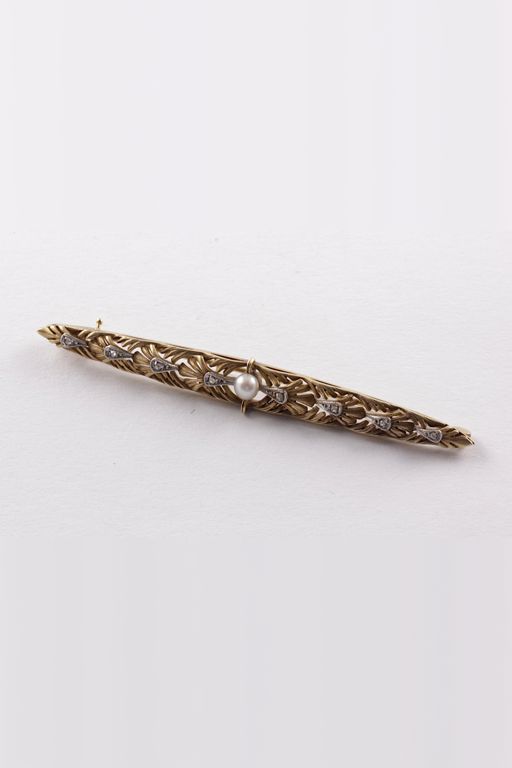 14k Gold Pearl and Diamond Brooch