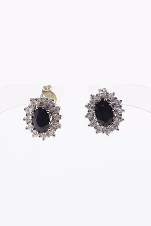Pair of 14k Gold Sapphire and Diamond Earrings
