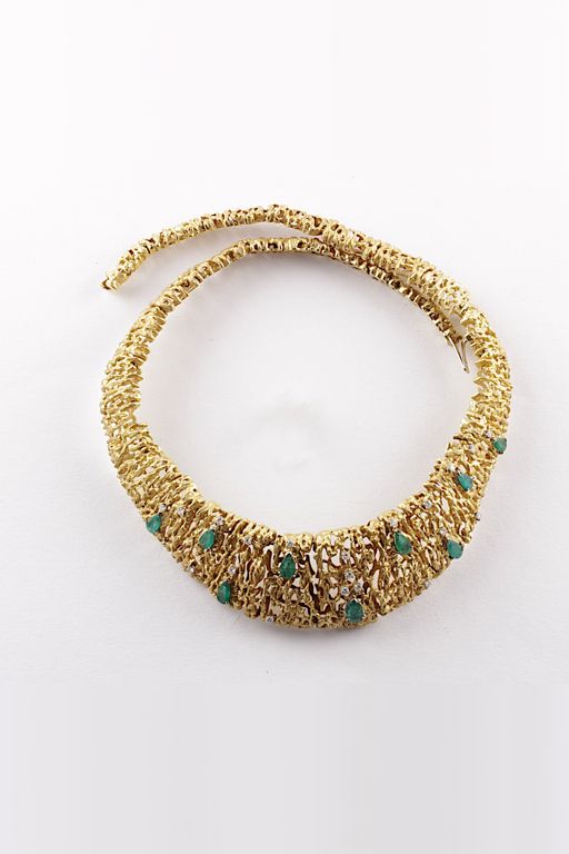 18k Gold Emerald and Diamond Necklace