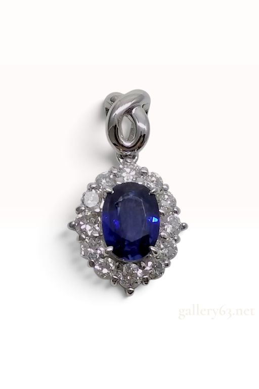 Platinum Sapphire and Diamond Halo Pendant