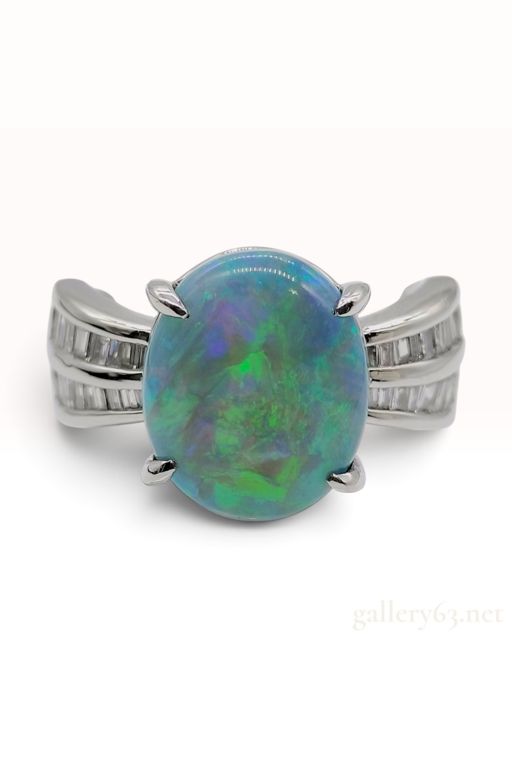 Platinum Opal and Diamond Ring