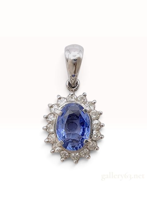 Platinum Sapphire and Diamond Halo Pendant