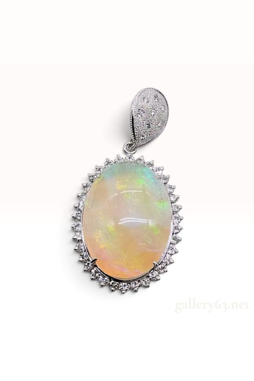 Platinum Opal and Diamond Halo Pendant