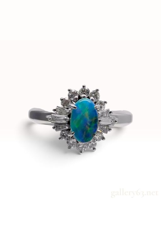 Platinum Opal and Diamond Cluster Ring