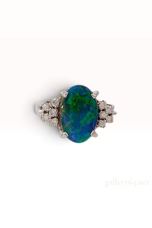 Platinum Opal and Diamond Cocktail Ring