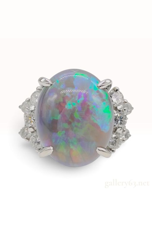Platinum Opal and Diamond Ring