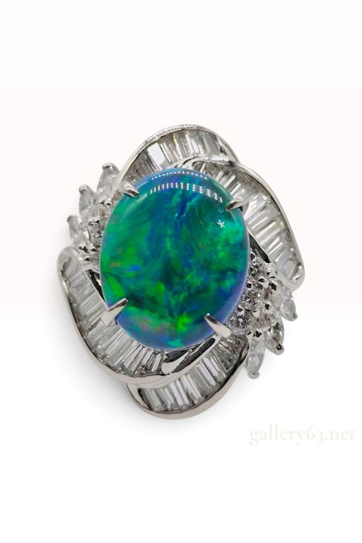 Platinum Opal and Diamond Cocktail Ring