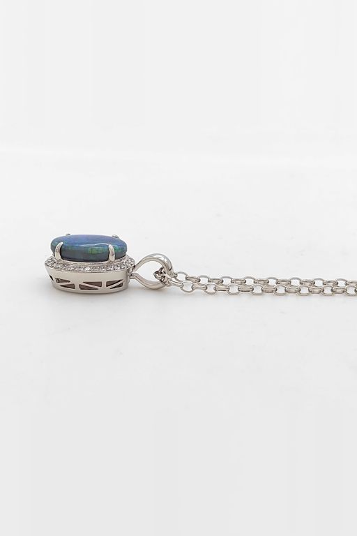 Platinum Opal and Diamond Halo Pendant Necklace