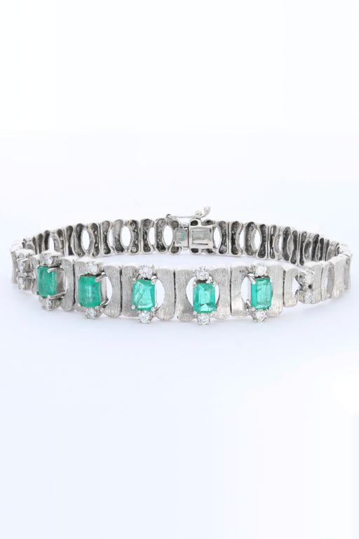 18k White Gold Emerald and Diamond Bracelet