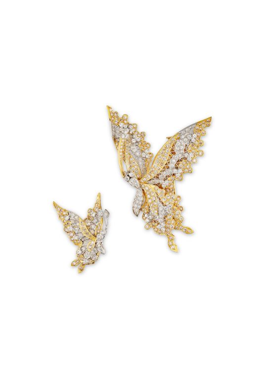 Two 14k Gold Diamond Brooches