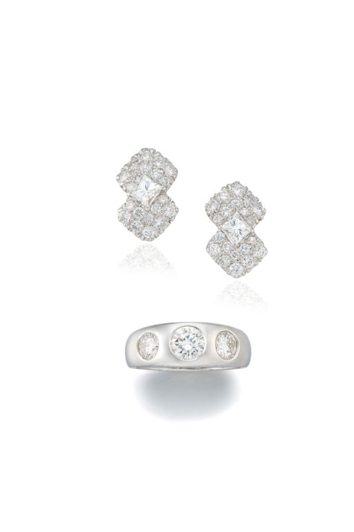 18k Gold Diamond Ring and Earrings