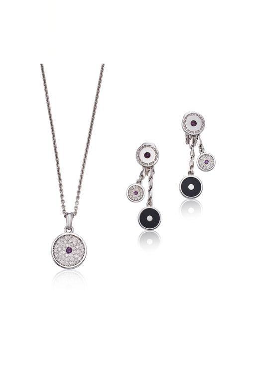 18k Gold Multi-Gem Pendant Necklace and Earrings