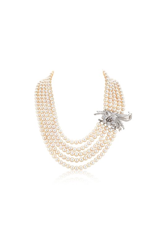 Gold and Silver Pearl and Diamond Necklace