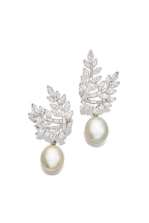 Pair of Platinum Pearl and Diamond Earrings
