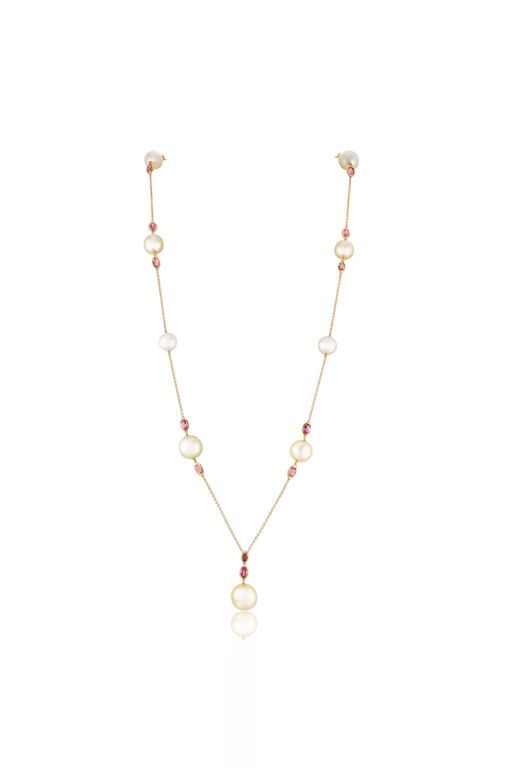 18k Gold Pearl and Tourmaline Necklace