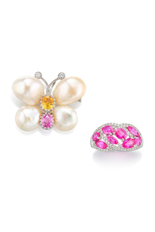 18k Gold Multi-Gem Ring and Brooch