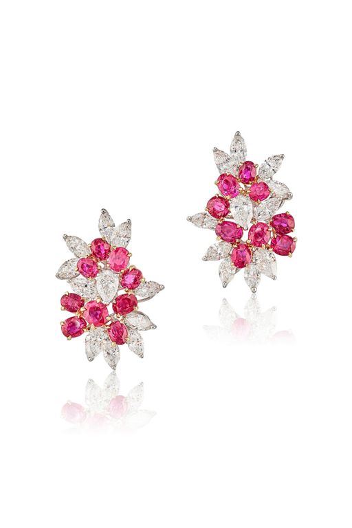 Pair of 18k Gold Ruby and Diamond Earrings