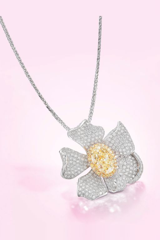18k White Gold and 18k Yellow Gold and Metal Diamond Brooch