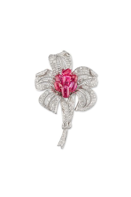 Gold and Silver Ruby and Diamond Brooch