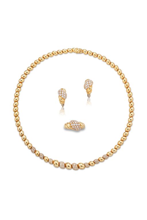 18k Gold Diamond Necklace Ring and Earrings