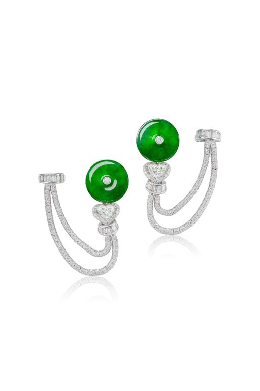 Pair of 18k Gold Jadeite and Diamond Earrings