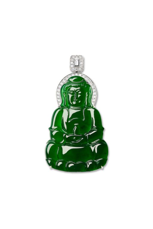 14k Gold Jadeite and Diamond Pendant
