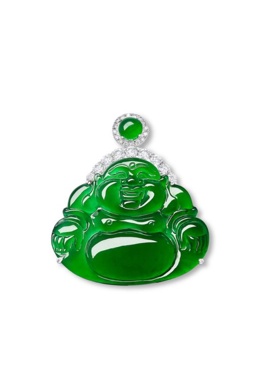 14k Gold Jadeite and Diamond Pendant