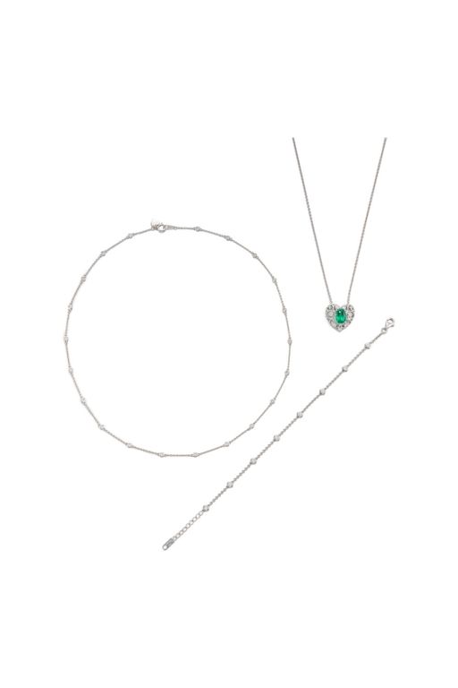 18k Gold and Platinum Emerald and Diamond Set