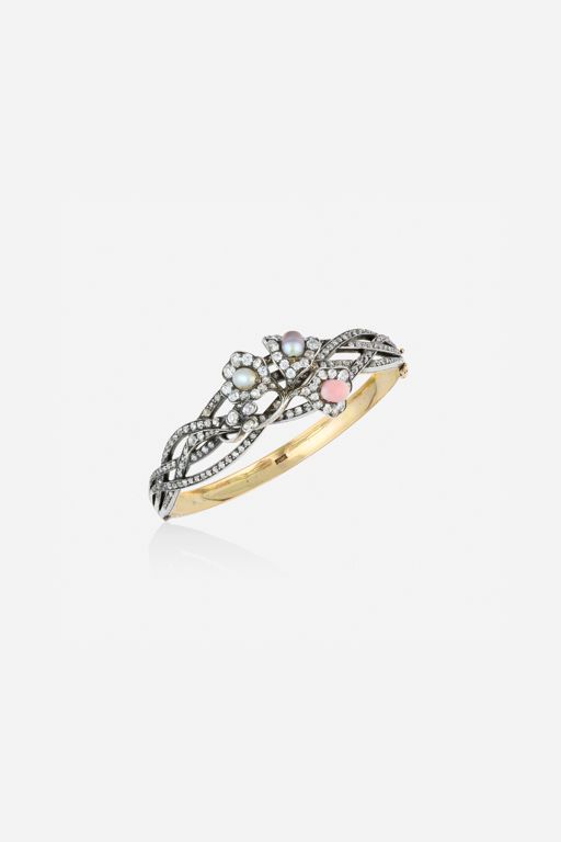 Gold and Silver Pearl and Diamond Bracelet