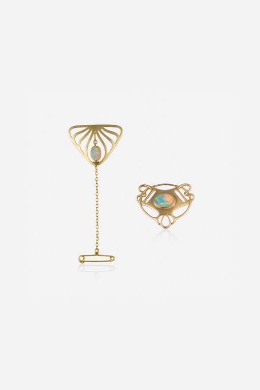 Two Gold Opal and Pearl Brooches
