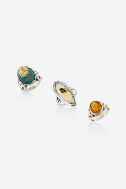 Three Sterling Silver Multi-Gem Rings