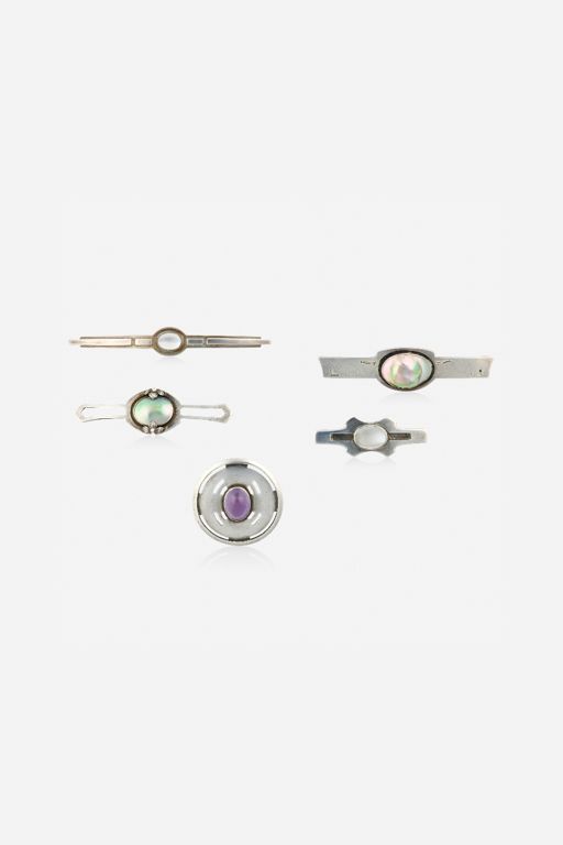 5 Sterling Silver Moonstone and Amethyst Brooches