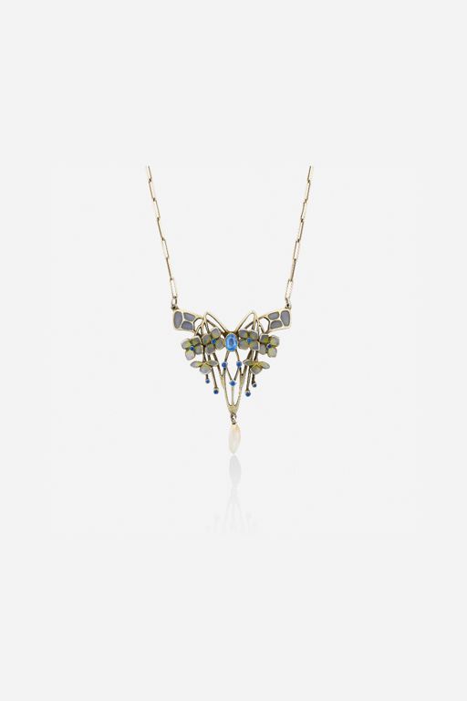 Silver Glass and Pearl Pendant Necklace