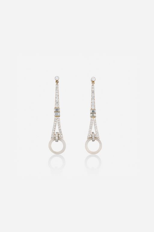 Pair of Platinum Diamond and Rock Crystal Earrings