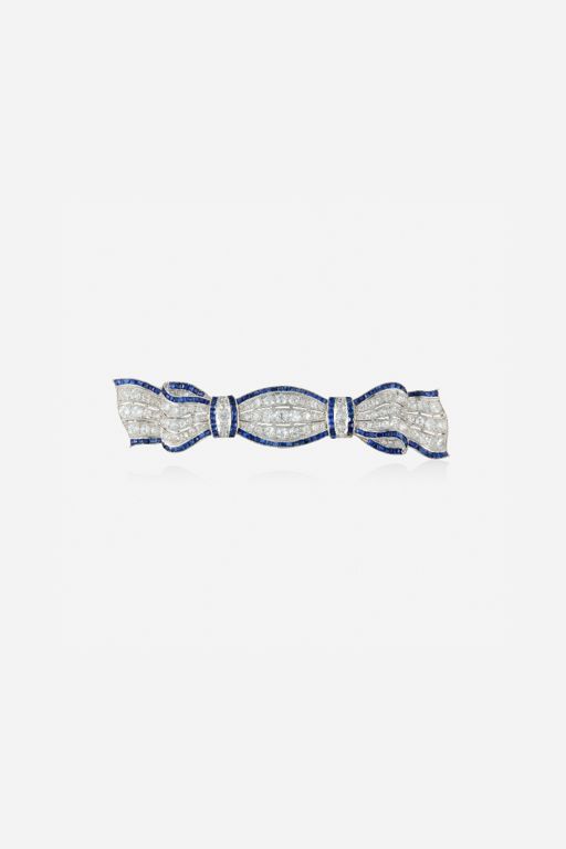 Platinum Sapphire and Diamond Brooch