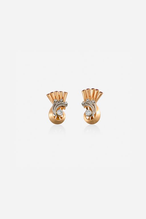 Pair of 14k Gold Ruby and Diamond Earrings