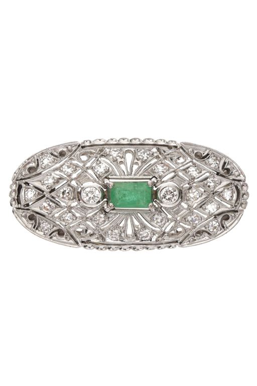 14k Gold Diamond and Emerald Brooch