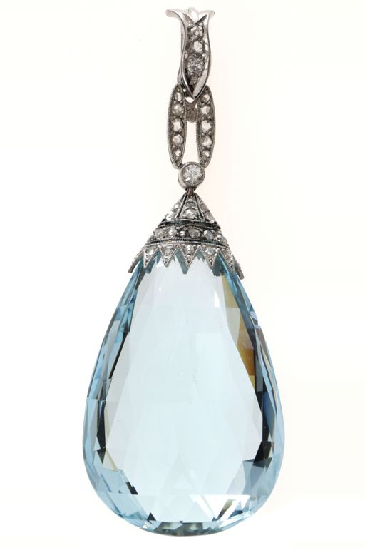18k Gold Aquamarine and Diamond Pendant