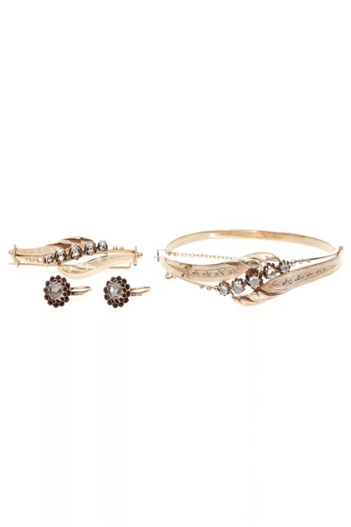 14k Gold Diamond Brooch Bracelet and Earrings