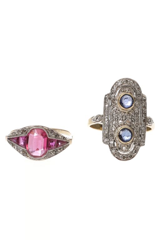 Two Gold and Silver Multi-Gem Rings